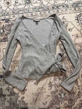 Topshop Light Gray Ribbed Knit Top